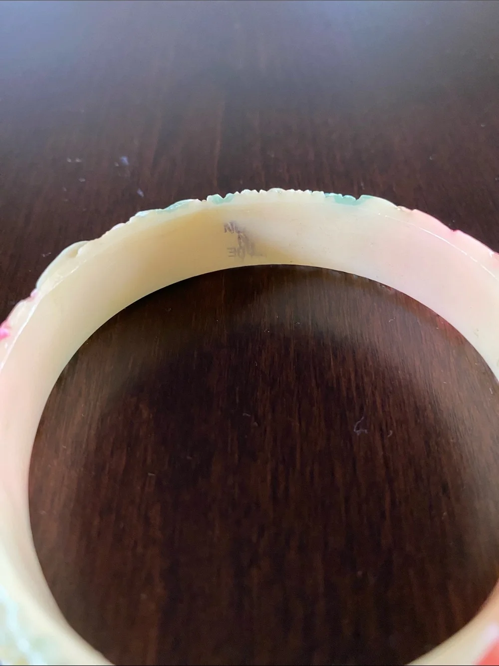 Vintage Celluloid Carved Floral Bangle Bracelet